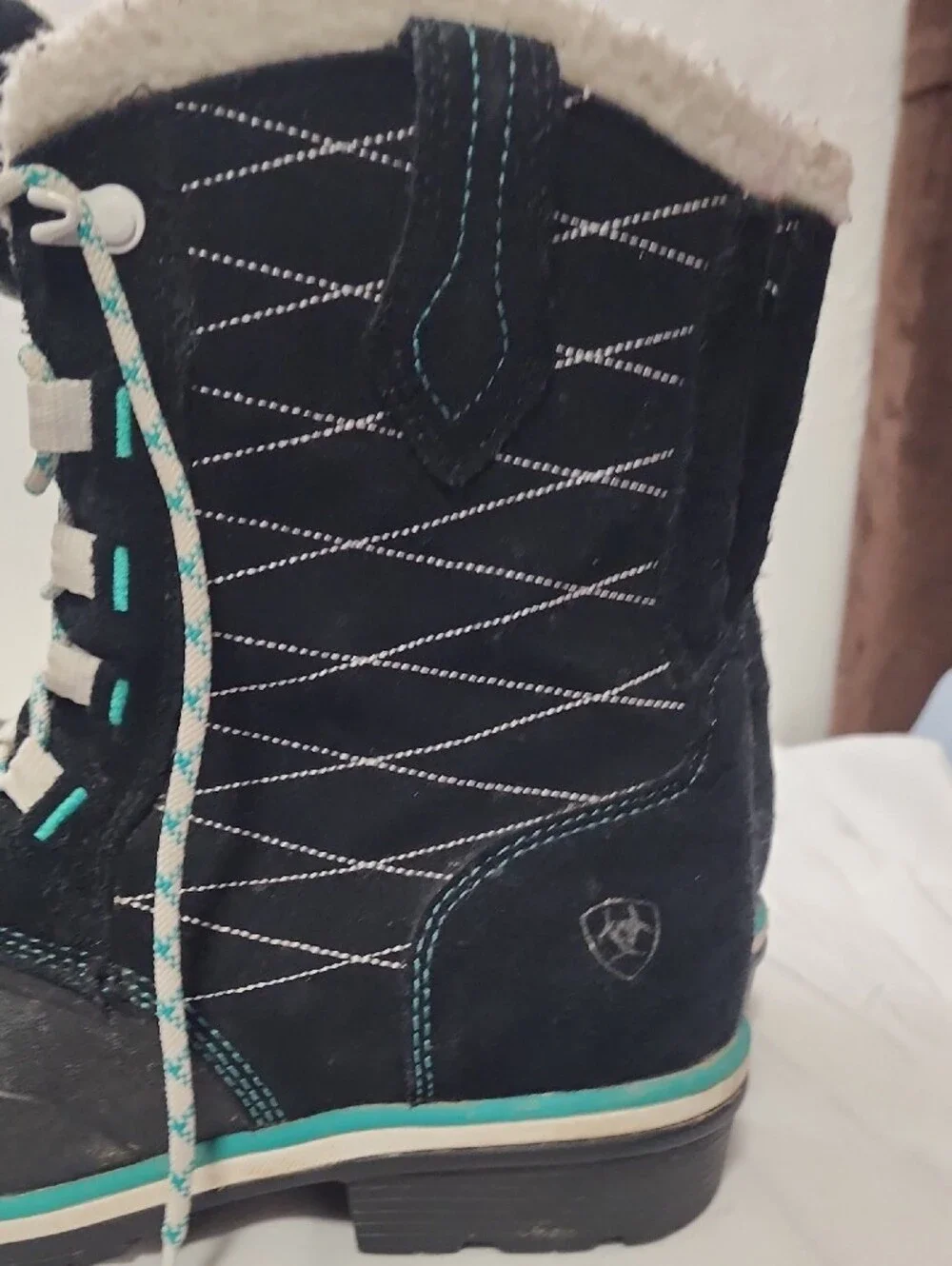 Ariat Black Winter Lace-Up Boot with Teal Accents